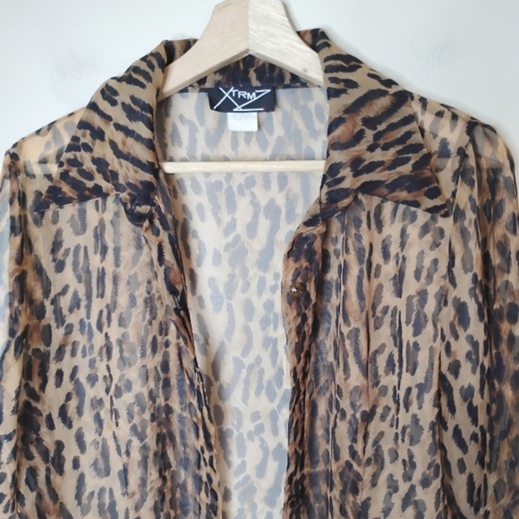 Vintage XTRMZ 80s Leopard Mini Dress + Sheer Overlay Top Set Rare Size 11/12 - Picture 8 of 12